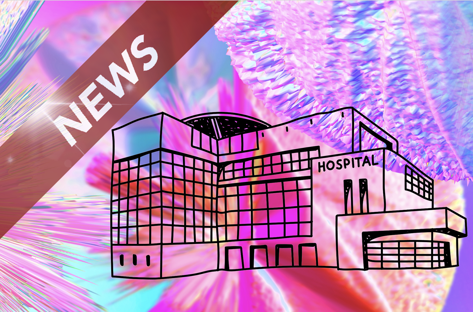 Shutterstock-Montage Klinik vor psychedelischem Farbspiel